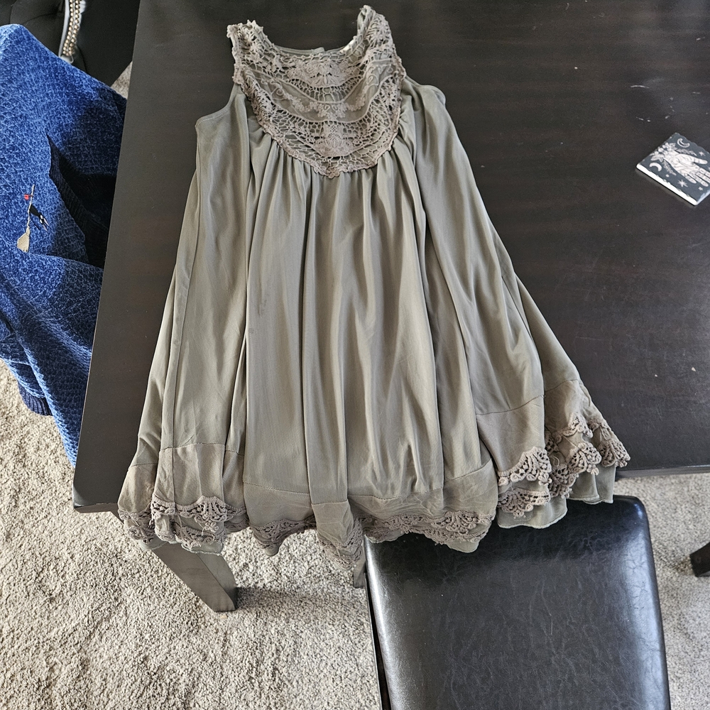 Altar'd State Dress with Lace Trim -Green